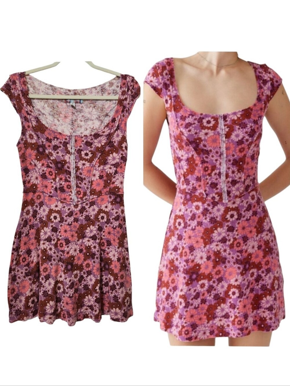 Urban Outfitters Juliette Seamed Floral Mini Dress Pink Purple Retro Style Small